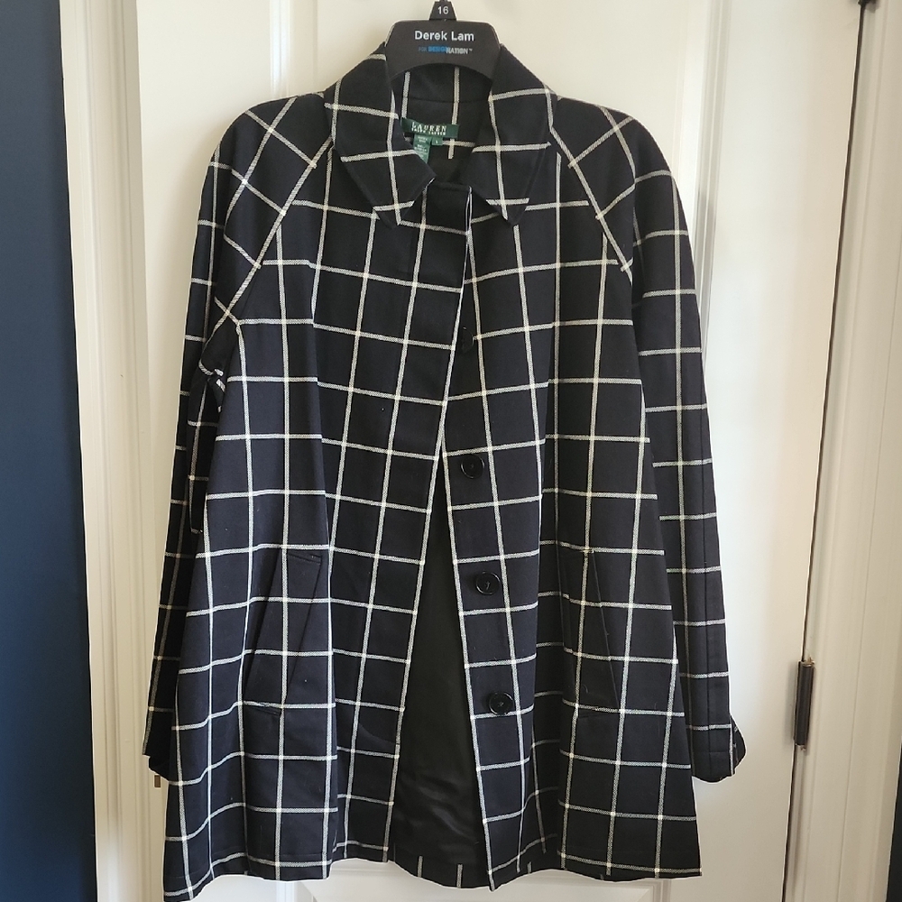 LAUREN RALPH LAUREN Black and White Checkered Women's Pea Coat